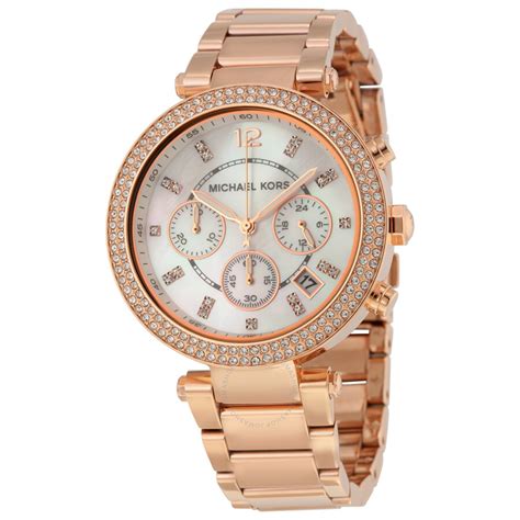 michael kors rose gold watch blue face|Michael Kors parker chronograph watch.